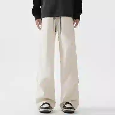 顶峰保罗 美式冰丝褶皱工装直筒无性别主义户外登山骑行运动健身阔腿伞兵解构设计长裤弹力抽绳显高百搭宽松大码高街潮牌休闲裤 男女同款