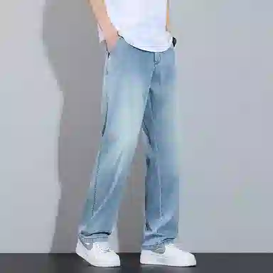 顶峰保罗 莱赛尔凉感透气水洗直筒长裤美式复古高街宽松小众百搭高级感薄款透气阔腿牛仔裤 男女同款