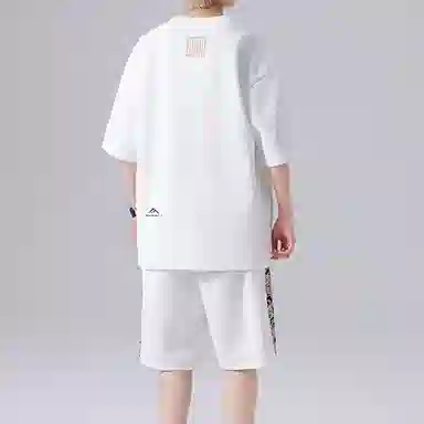 顶峰保罗 新中式印花短袖上衣宽松潮流时尚短裤休闲运动套装 男女同款