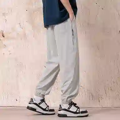 顶峰保罗 冰丝网孔潮牌薄款垂感无性别主义束脚长裤时尚百搭设计感直筒宽松运动抽绳大码休闲裤 男女同款