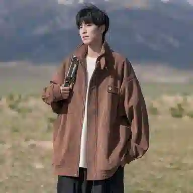 顶峰保罗 美式复古直筒工装无性别主义潮牌痞帅翻领上衣外套休闲百搭简约时尚纯色宽松长袖夹克 男女同款