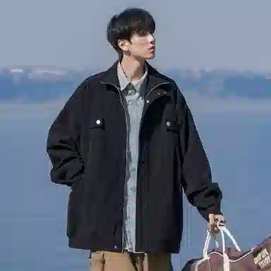 顶峰保罗 美式复古直筒工装无性别主义潮牌痞帅翻领上衣外套休闲百搭简约时尚纯色宽松长袖夹克 男女同款