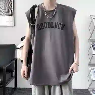 顶峰保罗 美式高街字母薄款透气无袖上衣冰丝凉感舒适宽松小众休闲百搭潮牌运动坎肩背心 男女同款