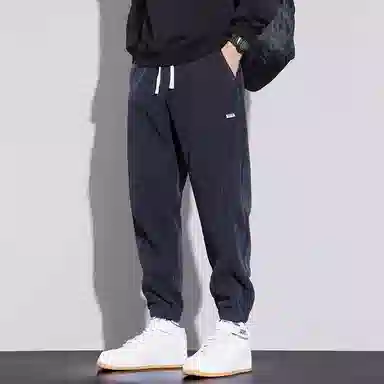 顶峰保罗 美式重磅加绒加厚潮牌弹力抽绳显高显瘦束脚哈伦卫裤无性别主义宽松大码运动长裤简约百搭高街休闲裤 男女同款