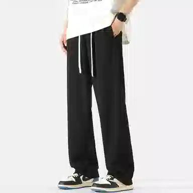 顶峰保罗 纯色冰丝垂感条纹直筒日系潮牌无性别主义宽松高街阔腿舒适百搭时尚运动裤休闲裤 男女同款