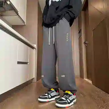 顶峰保罗 美式潮牌字母直筒阔腿高级设计感卫裤无性别主义潮流百搭宽松大码运动束脚休闲裤 男女同款