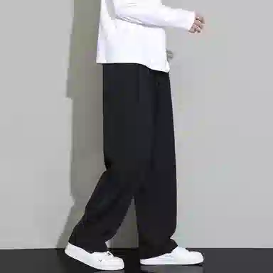 顶峰保罗 冰丝凉感速干宽松阔腿长裤无性别主义潮牌纯色大码薄款透气学生百搭运动直筒休闲裤 男女同款