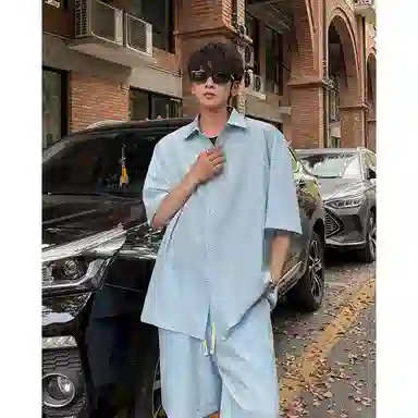 顶峰保罗 冰丝纯色简约凉感舒适短袖短裤搭配一套日系潮牌宽松小众百搭高级感休闲运动套装 男女同款