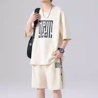 顶峰保罗 新中式印花短袖上衣宽松潮流时尚短裤休闲运动套装 男女同款