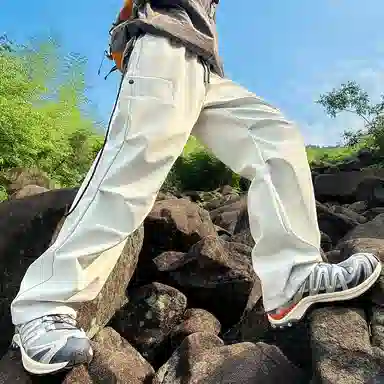 顶峰保罗 美式高街防风防水软壳机能风直筒裤无性别主义户外登山骑行山系伞兵工装褶皱运动阔腿长裤显高显瘦宽松百搭垂感休闲裤 男女同款