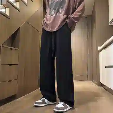 顶峰保罗 美式复古宽松直筒阔腿加绒加厚卫裤无性别主义运动卫衣纯色情侣款潮流百搭亲肤舒适休闲裤 男女同款