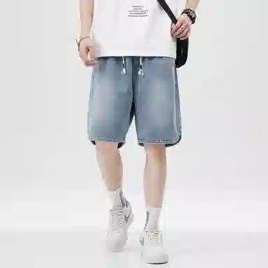 顶峰保罗 星空纹水洗撞色直筒五分裤美式复古薄款潮牌宽松舒适小众百搭休闲阔腿牛仔短裤 男女同款