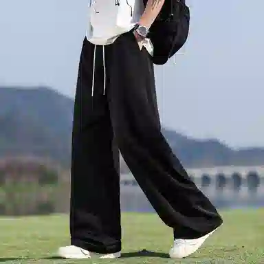 顶峰保罗 冰丝网眼透气纯色薄款无性别主义垂感阔腿长裤弹力户外健身运动百搭抽绳显高直筒宽松休闲裤 男女同款