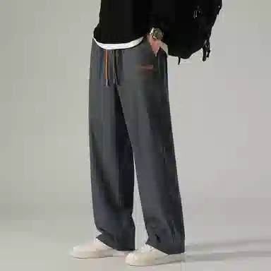 顶峰保罗 冰丝直筒阔腿无性别主义纯色基础款拖地运动卫裤弹力抽绳显高百搭宽松大码潮牌时尚高街垂感休闲裤 男女同款