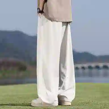 顶峰保罗 冰丝网眼透气纯色薄款无性别主义垂感阔腿长裤弹力户外健身运动百搭抽绳显高直筒宽松休闲裤 男女同款