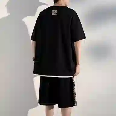 顶峰保罗 新中式国潮冰丝健身篮球圆领短袖短裤一整套无性别主义弹力松紧腰显高宽松加肥加大舒适百搭休闲运动套装 男女同款