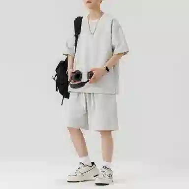 顶峰保罗 无性别主义纯色简约短袖体恤短裤帅气搭配亲肤舒适高级感宽松休闲运动套装 男女同款