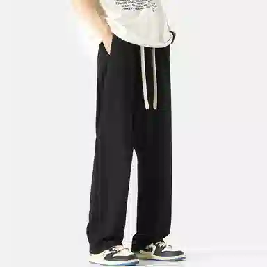 顶峰保罗 纯色冰丝垂感条纹直筒日系潮牌无性别主义宽松高街阔腿舒适百搭时尚运动裤休闲裤 男女同款