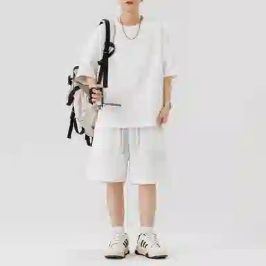 顶峰保罗 无性别主义纯色简约短袖体恤短裤帅气搭配亲肤舒适高级感宽松休闲运动套装 男女同款