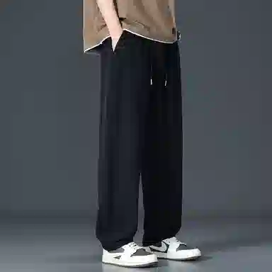 顶峰保罗 直筒裤子薄款潮牌痞帅宽松阔腿冰丝潮流运动抽绳无性别主义长裤时尚百搭垂感大码休闲裤 男女同款