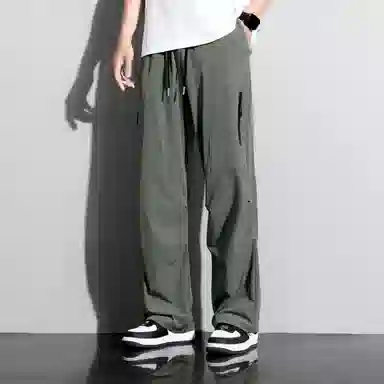 顶峰保罗 冰丝速干工装直筒长裤宽松运动小众百搭设计感潮牌薄款透气舒适阔腿休闲裤 男女同款