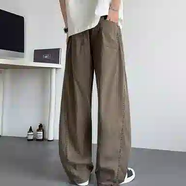 顶峰保罗 无性别主义轻薄凉感垂坠感阔腿长裤子直筒宽松时尚百搭系带亲肤透气高级感休闲裤 男女同款