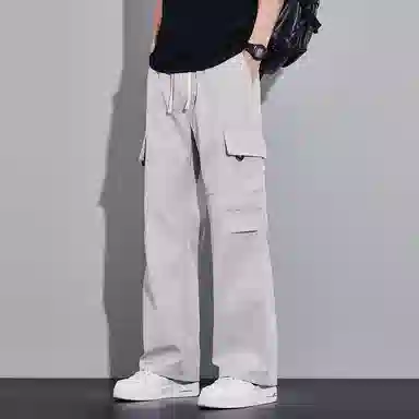 顶峰保罗 美式潮牌冰丝薄款无性别主义户外多口袋工装裤宽松直筒阔腿运动伞兵裤休闲裤 男女同款