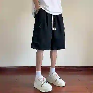 顶峰保罗 美式纯棉机能潮牌宽松百搭简约五分裤薄款透气无性别主义松紧腰直筒运动多口袋工装痞帅休闲短裤 男女同款