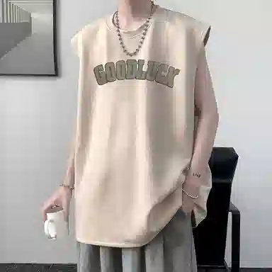 顶峰保罗 美式高街字母薄款透气无袖上衣冰丝凉感舒适宽松小众休闲百搭潮牌运动坎肩背心 男女同款