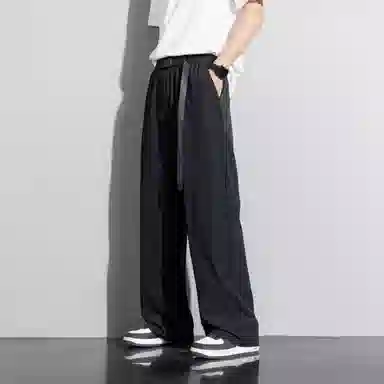 顶峰保罗 冰丝薄款直筒垂感阔腿速干凉感透气运动长裤无性别主义纯色腰带高级感亲肤舒适休闲裤 男女同款