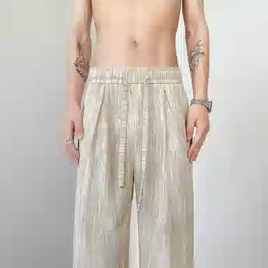 顶峰保罗 美式复古潮牌凉感舒适薄款直筒长裤竖条纹理感宽松小众百搭显瘦拖地阔腿休闲裤 男女同款