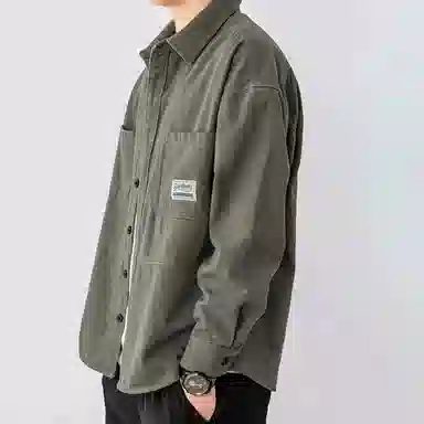 顶峰保罗 美式复古工装长袖衬衫无性别主义宽松百搭翻领开衫单排扣纯棉上衣休闲时尚潮牌夹克 男女同款