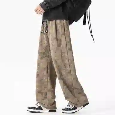 顶峰保罗 美式高街宽松大码长裤垂感复古做旧潮牌简约百搭显高显瘦痞帅直筒运动拖地休闲裤 男女同款