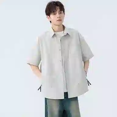 顶峰保罗 薄款翻领宽松休闲百搭通勤潮流简约短袖衬衫 男女同款