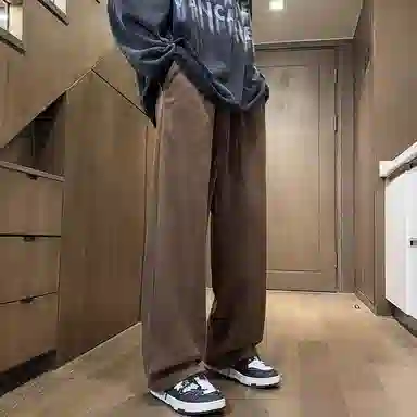 顶峰保罗 美式复古宽松直筒阔腿加绒加厚卫裤无性别主义运动卫衣纯色情侣款潮流百搭亲肤舒适休闲裤 男女同款