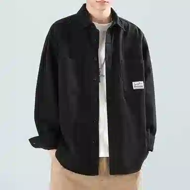 顶峰保罗 美式复古工装长袖衬衫无性别主义宽松百搭翻领开衫单排扣纯棉上衣休闲时尚潮牌夹克 男女同款