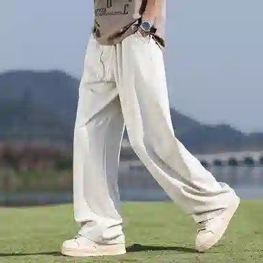 顶峰保罗 冰丝网眼透气纯色薄款无性别主义垂感阔腿长裤弹力户外健身运动百搭抽绳显高直筒宽松休闲裤 男女同款