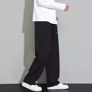 顶峰保罗 冰丝凉感速干宽松阔腿长裤无性别主义潮牌纯色大码薄款透气学生百搭运动直筒休闲裤 男女同款