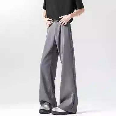 顶峰保罗 纯色垂感薄款舒适百搭直筒长裤凉感宽松小众简约高级感潮牌西装拖地阔腿 休闲裤 男女同款