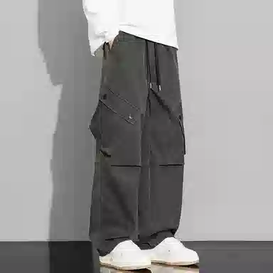 顶峰保罗 山系机能户外登山骑行攀岩褶皱工装伞兵裤无性别主义潮牌宽松直筒阔腿裤高街痞帅百搭弹力抽绳显高显瘦拖地垂感休闲裤 男女同款