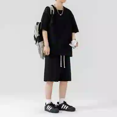 顶峰保罗 无性别主义纯色简约短袖体恤短裤帅气搭配亲肤舒适高级感宽松休闲运动套装 男女同款