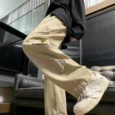 顶峰保罗 铆钉直筒宽松潮牌美式高街长裤无性别主义痞帅简约时尚百搭小众设计感休闲裤 男女同款