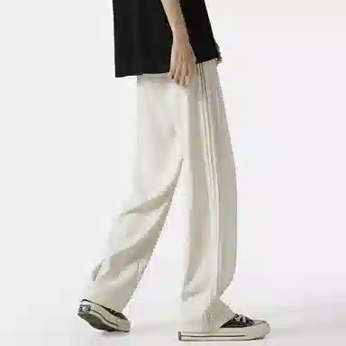 顶峰保罗 冰丝条纹直筒宽松阔腿垂感长裤无性别主义潮牌夏天薄款运动速干痞帅舒适百搭纯色休闲裤 男女同款