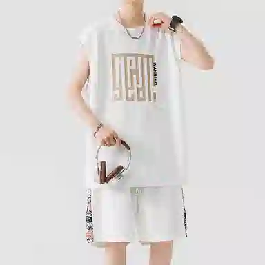 顶峰保罗 新中式印花背心短裤搭配一套宽松潮流时尚休闲运动套装 男女同款