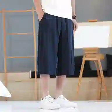 顶峰保罗 新中式莱赛尔潮流痞帅纯色无性别主义宽松大码百搭七分运动健身裤弹力抽绳显高薄款直筒休闲短裤 男女同款