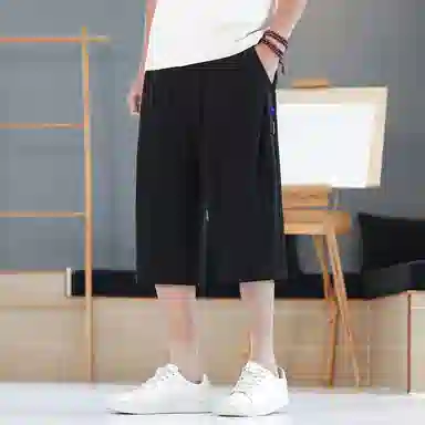 顶峰保罗 新中式莱赛尔潮流痞帅纯色无性别主义宽松大码百搭七分运动健身裤弹力抽绳显高薄款直筒休闲短裤 男女同款