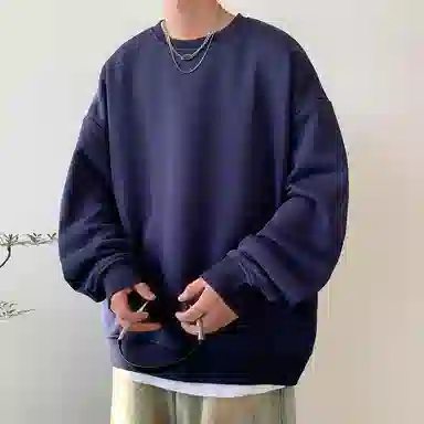 顶峰保罗  美式复古纯色高级设计感休闲大码运动上衣无性别主义直筒宽松百搭简约潮牌圆领卫衣 男女同款