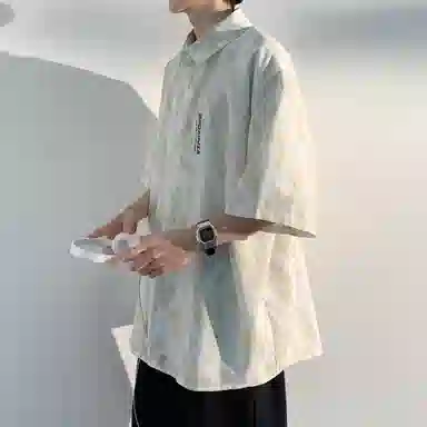 虫小绿 融合多风格的宽松高级感短袖衬衫衬衫 男女同款