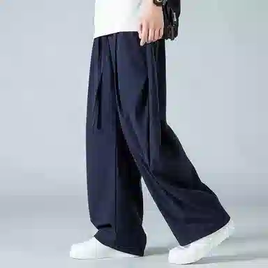 顶峰保罗 褶皱冰丝裤子百搭潮流薄款凉感亲肤透气时尚无性别主义潮牌阔腿裤垂坠感弯刀休闲裤 男女同款