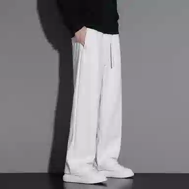 顶峰保罗 冰丝直筒阔腿无性别主义纯色基础款运动拖地卫裤弹力抽绳显高百搭宽松大码潮牌时尚垂感休闲裤 男女同款